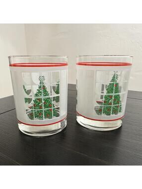 Waechtersbach Christmas Tree in Frosted Window Old Fashioned Glasses Lot Of 2
